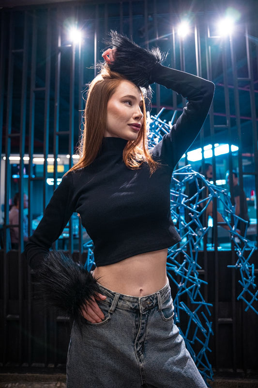 Black X Fur Top